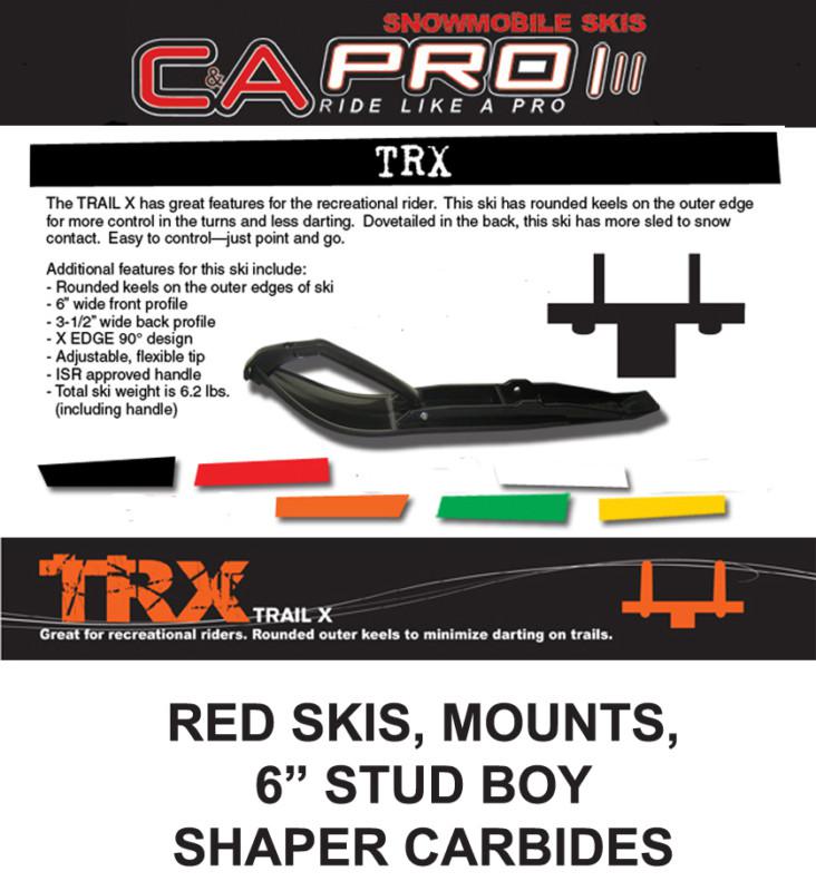 Yamaha w/trailing arms c&a pro trx red skis, mounts, 6" shaper carbides