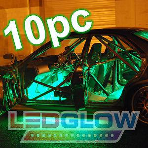 4pc green led underglow kit & 2pc led underdash lights w 4pc wheel well kit