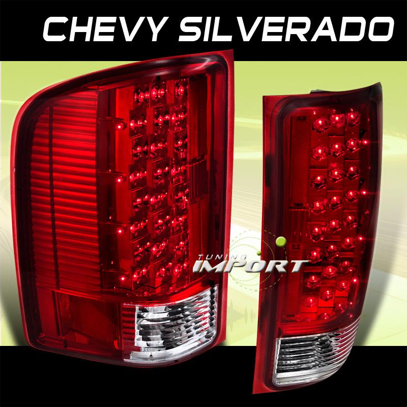 07-10 chevy silverado new euro red led clear style tail lights signal brake lamp