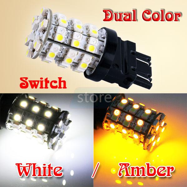 3157 switch back 60 smd white / amber turn signal tail brake led light bulb