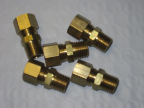 Five brass 1/8&#034; pipe npt x 3/8&#034; compression fittings oil air gas free ship usa