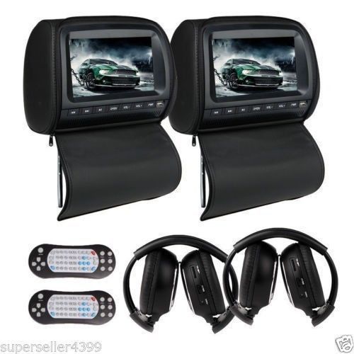 Gray 2x 9&#034; headrest car pillow digital hd touch screen dvd players detachable