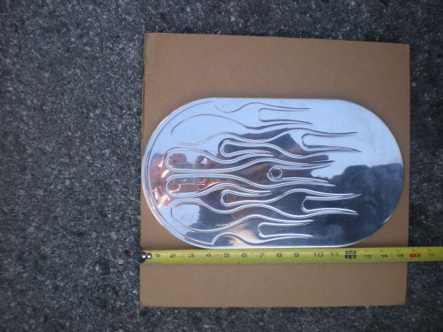 Polished billit aluminum15&#034; air cleaner cover, w/ engraved flame design, hot rod