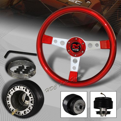 Jdm 350mm 6-hole red wood silver spoke steering wheel + for subaru impreza hub