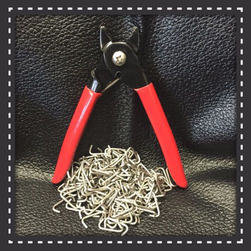 Pliers (lg) and 200 stainless steel hog rings 3/4&#034; seat covers fences cages tags