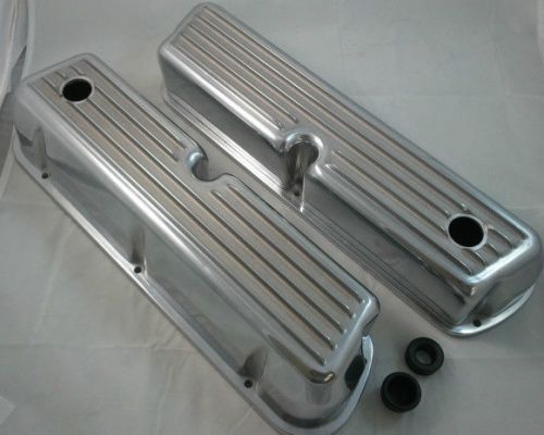Sb ford sbf finned polished  aluminum tall valve covers  260 289 302 351w v-8
