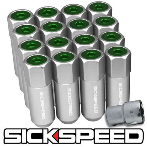16 polished/green aluminum extended 60mm locking lug nuts for wheels 1/2x20 l30