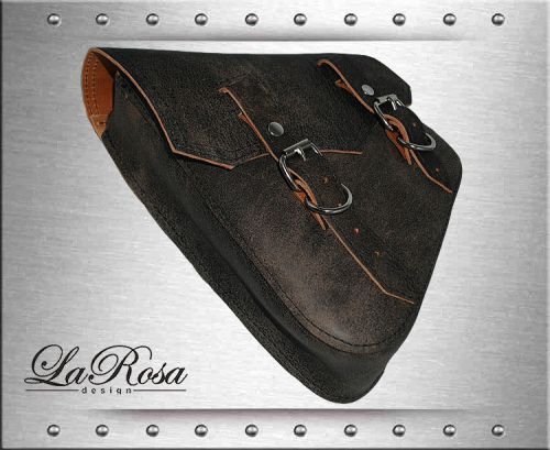 Larosa rustic black leather harley softail rigid bobber left swing arm saddlebag