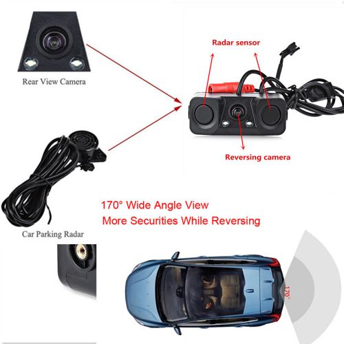 Car 3 in 1 rear view color camera reverse backup dual radar sensor&amp;night vision 
