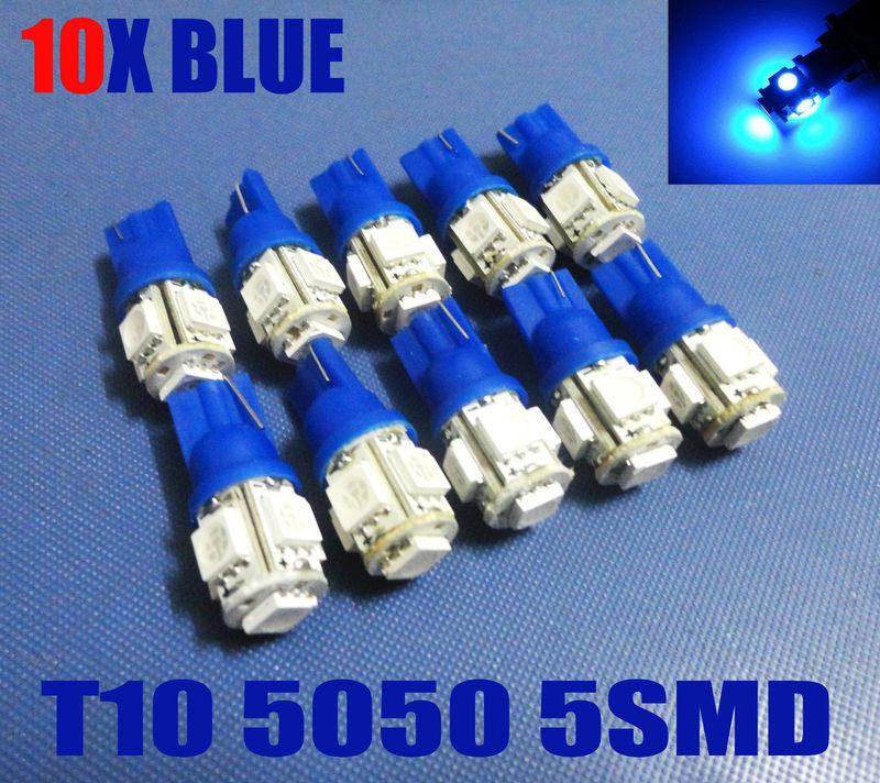 10x t10 5 smd 5050 3chips 184 192 w5w wedge car auto led light bulbs blue #o2