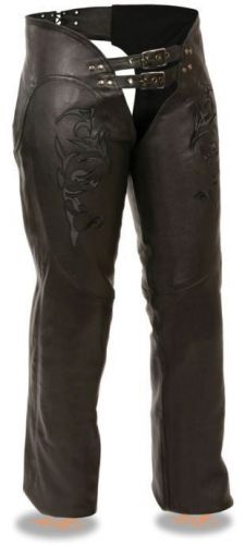 Milwaukee leather women&#039;s chaps w/reflective tribal embroidery  black
