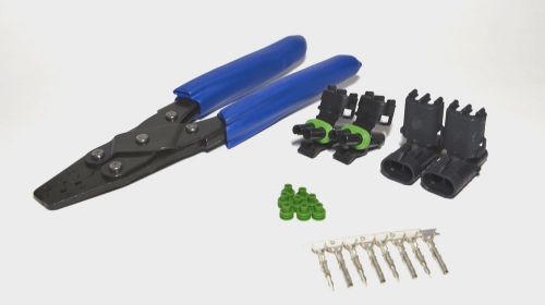 2 x delphi weatherpack 2-pin connector kit, 18-20 gauge with crimper, from usa