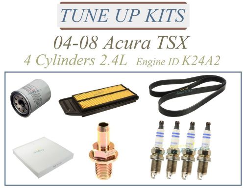 Tune up kit 04-08 acura tsx 2.4l4: spark plug air oil cabin filter belt pcvalve