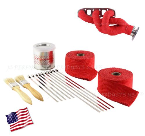 Red header wrap kit exhaust pipe fiberglass high heat 30&#039; kit &amp; sealant usa made