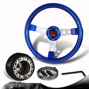 350mm jdm 6-hole blue wood grip steering wheel+hub for honda civic accord crx