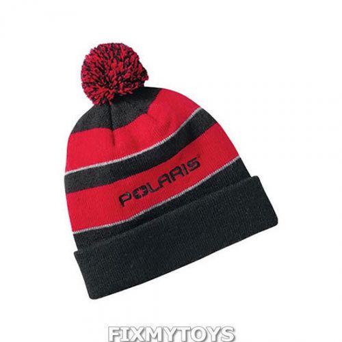 Oem polaris black &amp; red back country youth pom beanie winter hat