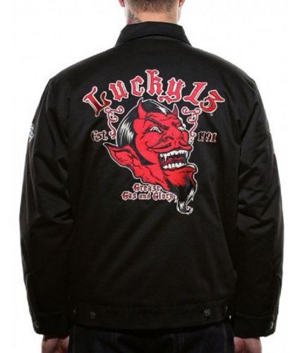 Lucky 13 grease gas glory devil rockabilly hotrod mens lined chino jacket - lrg
