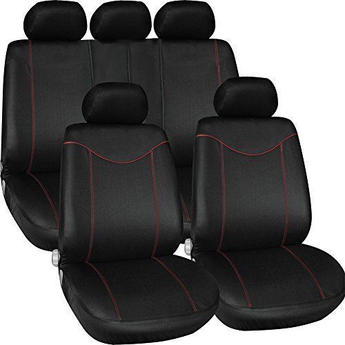 Tirol 9pc car seat covers universal fit suv sedans black mesh+read line styling