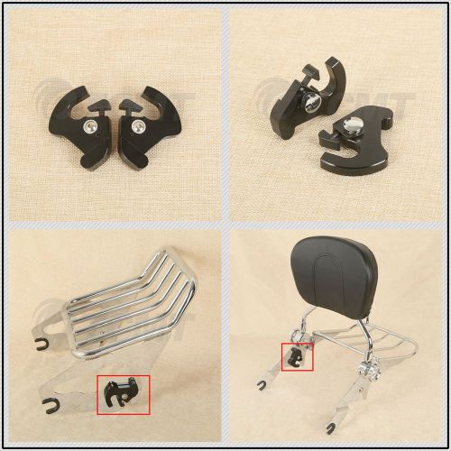 Black detachable rotary sissy bar luggage rack docking latch clip kit for harley