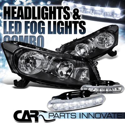 Honda 08-12 accord 4dr sedan jdm crystal black headlights+6-led fog lamps