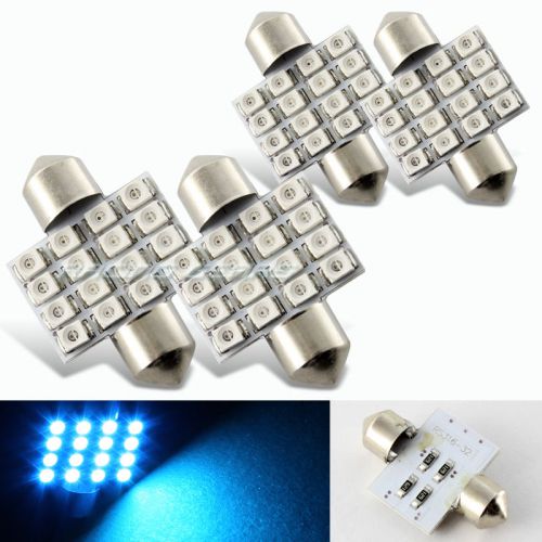 4x 34mm 16 smd blue led panel interior replacement dome light lamp festoon bulb