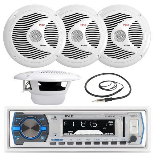 Plmr61w white 6.5&#034; marine speakers, antenna, plmrb29w marine bluetooth usb radio