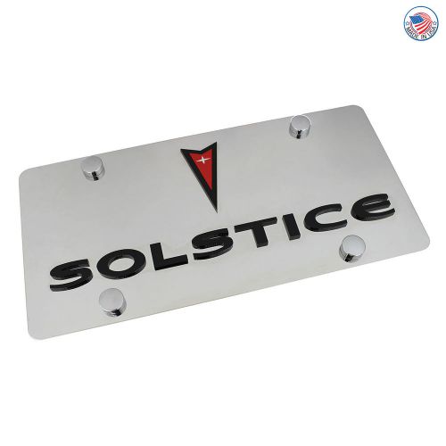 Pontiac logo + solstice name on polished stainless steel license plate