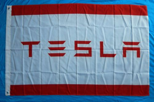 New tesla red and white 3x5 flag banner racing electric car