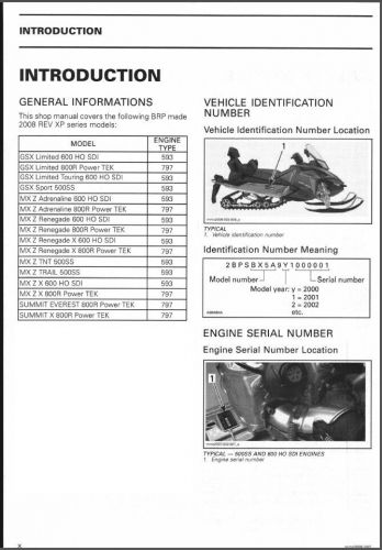 2008 ski-doo rev xp ( gsx - mx z - summit ) snowmobiles service manual on a cd