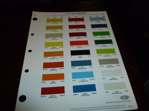 1974 vw dupont color chip paint sample - original