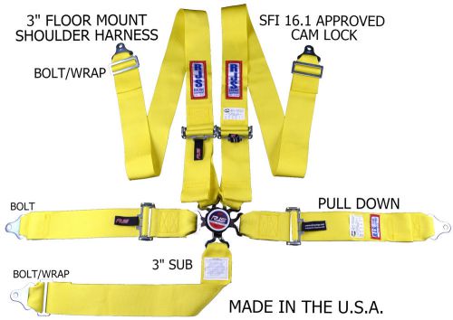 Cam lock 5 pt seat belt sfi 16.1 harness floor mount rjs racing yellow sportsman
