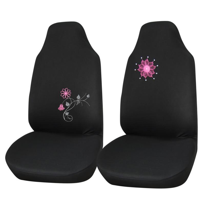 Adeco 2-piece universal vehicle car front seat cover set - black w/ embroidery