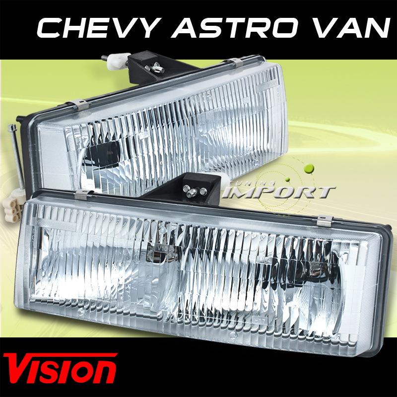 Chevy 85-05 astro van chrome clear lense replacement headlights lamps left+right