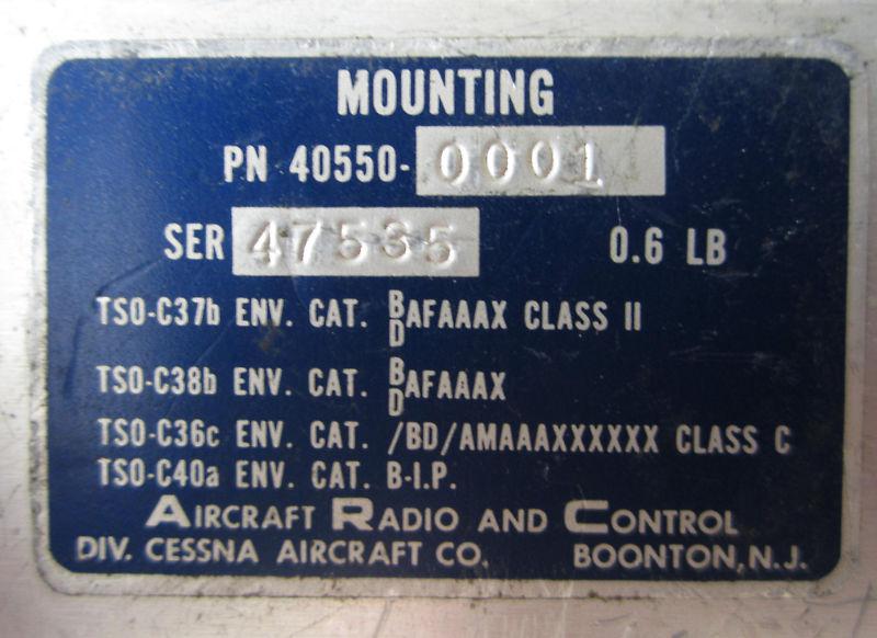 Aircraft Radio Corporation RT328 Mounting Tray PN 40550-0001 Cessna