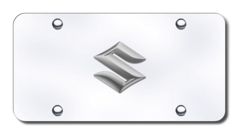 Suzuki logo chrome on chrome license plate made in usa genuine