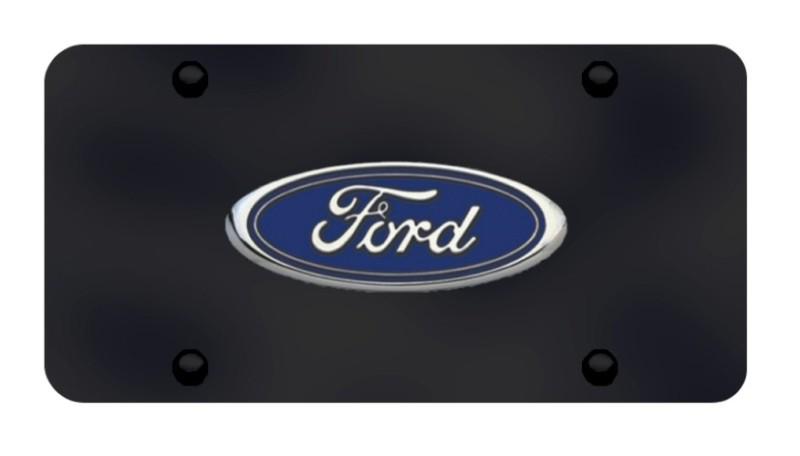 Ford logo chrome on black license plate made in usa genuine