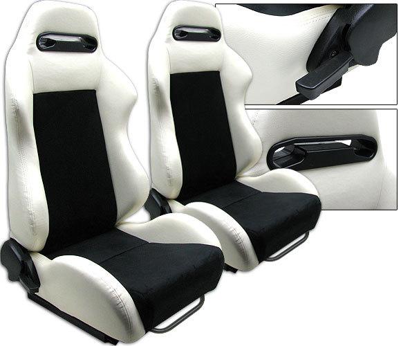 2 white & black racing seats reclinable + sliders all pontiac new **
