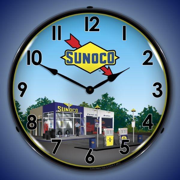 Sunoco gasoline station ii 14" backlit lighted clock motor oil vintage style new
