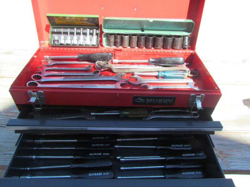 Husky tool box red with assorted tools 2 drawer
