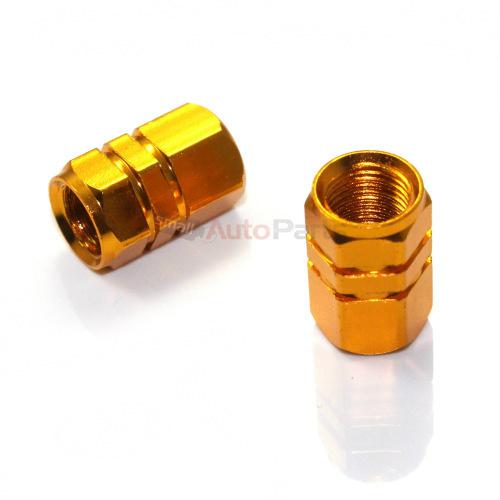 (2) yellow gold aluminum tire/wheel stem valve caps for motorcycle bike scooter