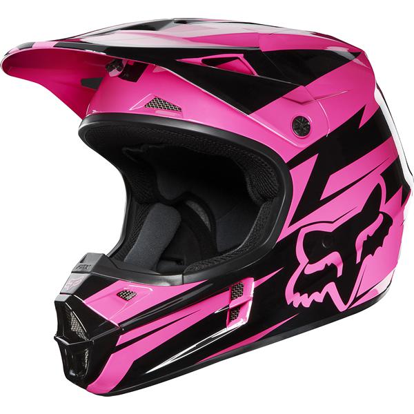 Fox racing v1 mx motorcycle helmet costa black / pink youth kids large new! $110