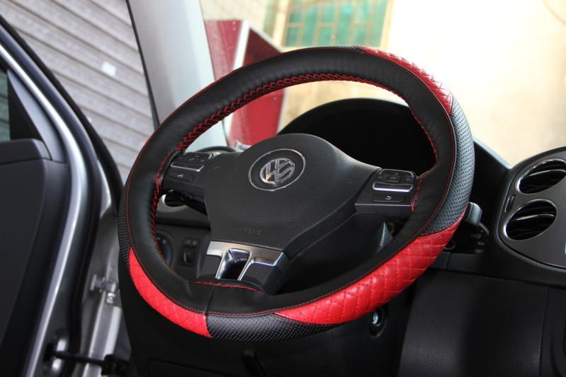 Black+red leather steering wheel cover 47010b for audi hyundai a4 sonata a5  tt