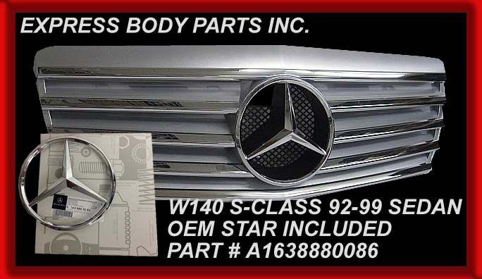 92-99 w140 s420 s500 s600 grille silver with molding s-class mercedes hood new 