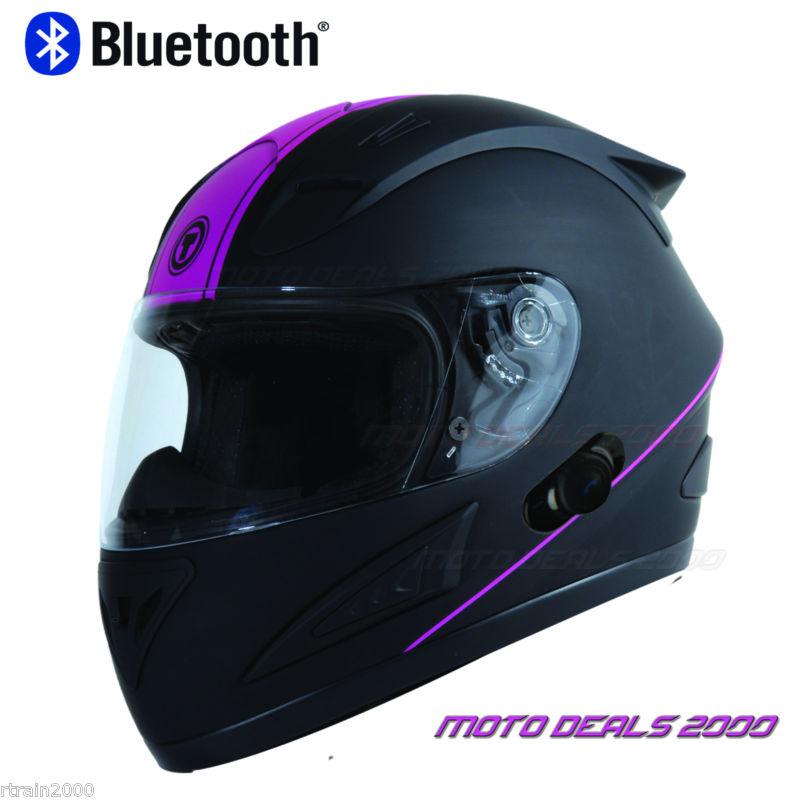 Torc t10b full face blinc bluetooth motorcycle helmet stiletto flat black & pink