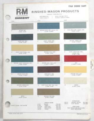 1968 dodge r-m  color paint chip chart charger dart  all models original  mopar 