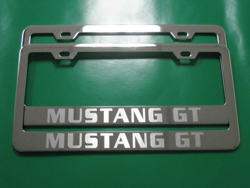 (2) brand new " mustang gt " chrome metal license plate frame