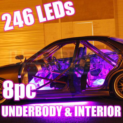 4pc pink underglow car led neon lights w. 4pc interior tubes