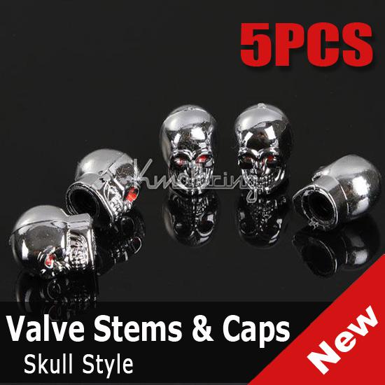 5x skull style bike car motors motorcycle tire tyre valve dust cap cover=a set