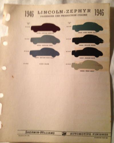1946 lincoln-zephyr passenger car sherwin -williams paint color chip chart guide