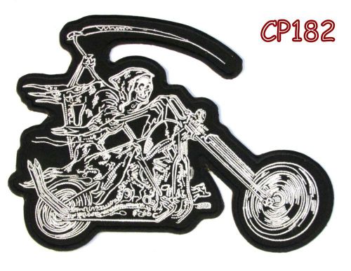 Reaper on motorcycle iron and sew on center patch for biker jacket vest cp182sk